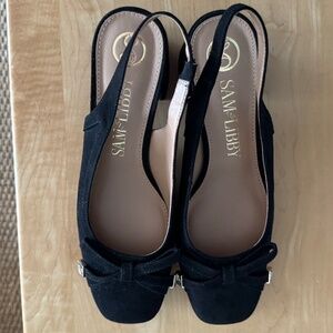 Sam & Libby NIB Gisele Black Suede Sling Back Block Heel Pumps Size 9.5